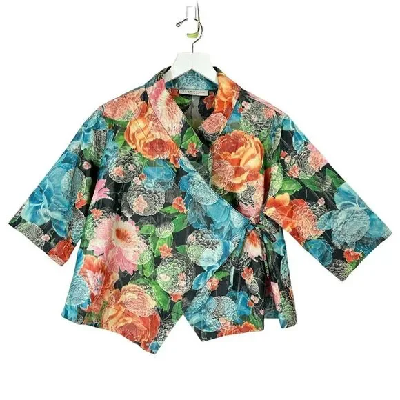 Bryn Walker Blouse Small Multi Floral Japanese Inspired Kimono 3/4 Sleeve Boho - Picture 1 of 10